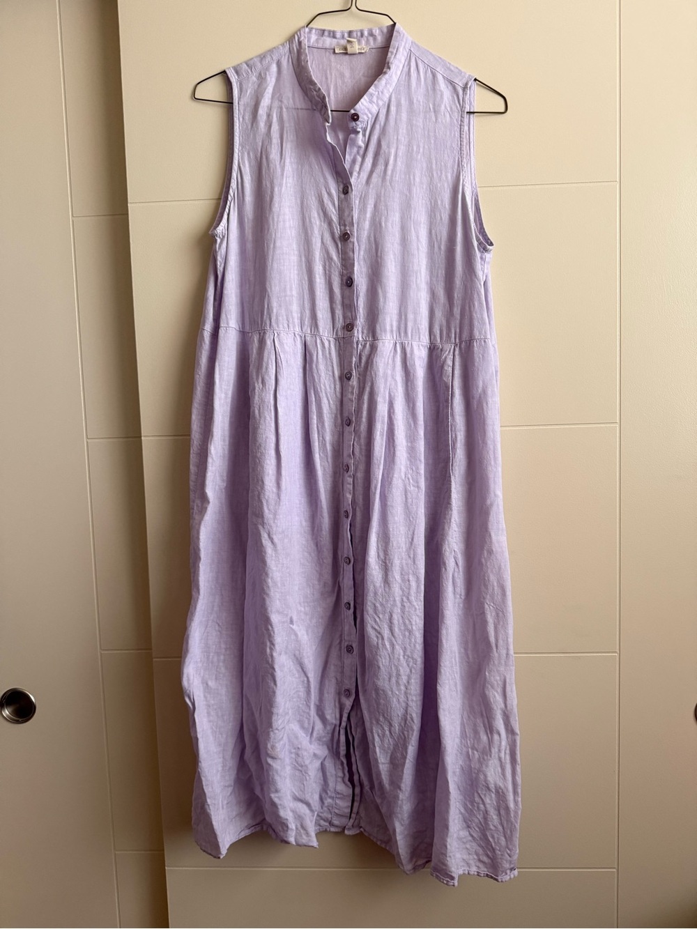Eileen Fisher Garment-Dyed Organic Handkerchief Linen Pleated Dress Lilac Size L